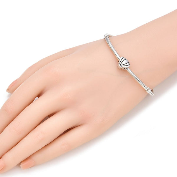 20pcs Cute Sea Shell Large Hole Beads, Hole ID 4.5mm, Antique Silver, Zinc Alloy Metal, MEC-F12