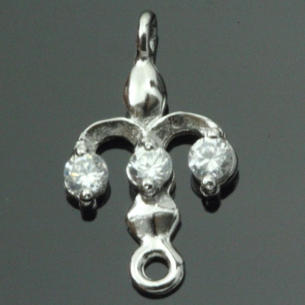 4pcs 925 Sterling Silver Fancy Earring Jewelry Connectors, Cubic Zirconia CZ, Tarnish Resistant Rhodium Plated,15x8.5mm, SS31-CC