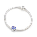 1pc 925 Sterling Silver Love Heart September Birthstone Bead Charm, Blue Sapphire Cubic Zirconia CZ, 10mm, Hole ID 4.5mm, EC1-L9