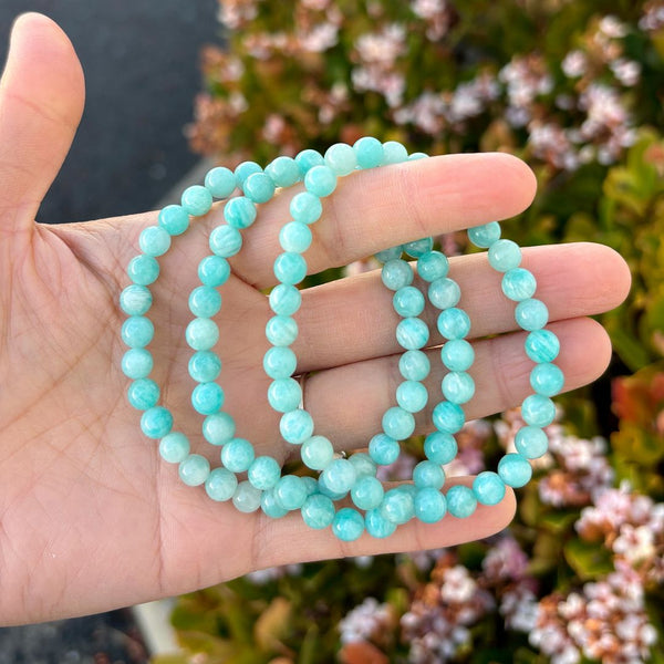 1 Strand Stretch Natural Russian Amazonite Beaded Gemstone Bracelet, 6mm Beads, Length Selections: 7 inch/7.5 inch/8 inch