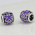 1pc Real 925 Sterling Silver Purple Enamel Flower Bead Charm, Compatible with Pandora All Other Charm Bracelet, EC6-B5