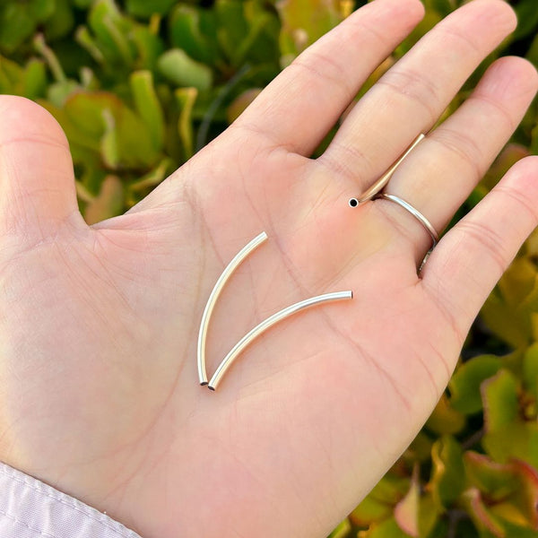 5pcs Real 1/20 14K Gold Filled Curved Noodle Tubes, Hole ID 1.5mm, Length Selections: 20/25/30/35/40mm