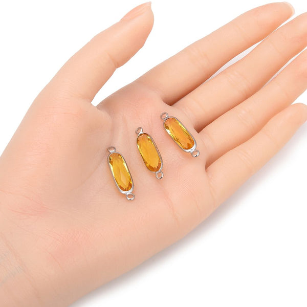 10pcs Grade A November Topaz Yellow Rectangle Bar Birthstone Links, Sterling Silver Plated Brass, 21x7mm, CCP9-S11