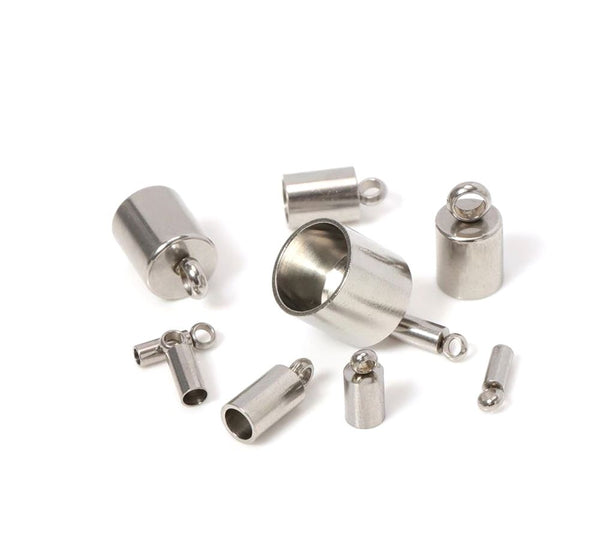 100pcs 304 Stainless Steel Tube Cord End Caps, Glue In Endcap Barrel, Hole ID Selections: 1.5mm/2mm/2.5mm/3mm/3.5mm/4mm