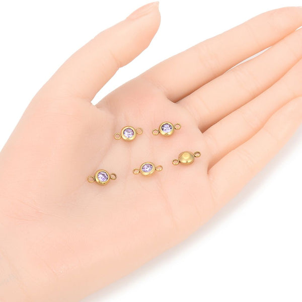 10pcs Grade A June Alexandrite Birthstone Links, 18K Yellow Gold Plated Stainless Steel, Tarnish Resistant, 6mm, CCP35-6