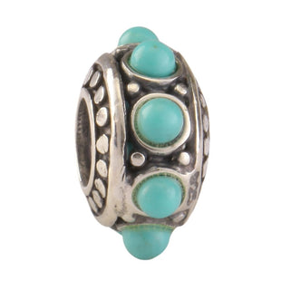 Real 925 Sterling Silver Flower Blue Turquoise Gemstone Bead Charm