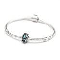 1pc Real 925 Sterling Silver December Birthstone Flower Round Charm Bead, Cubic Zirconia CZ Blue Zircon Gemstone, Compatible with Pandora all Other Charm Bracelets, EC1-N12