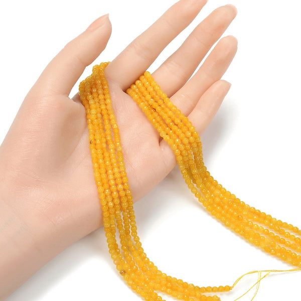 Natural Yellow Jade Gemstone Faceted Round Beads, 3mm/Small Tiny, Hole ID 0.8mm, 2 Strands/26 Inch Total, GH3R-20