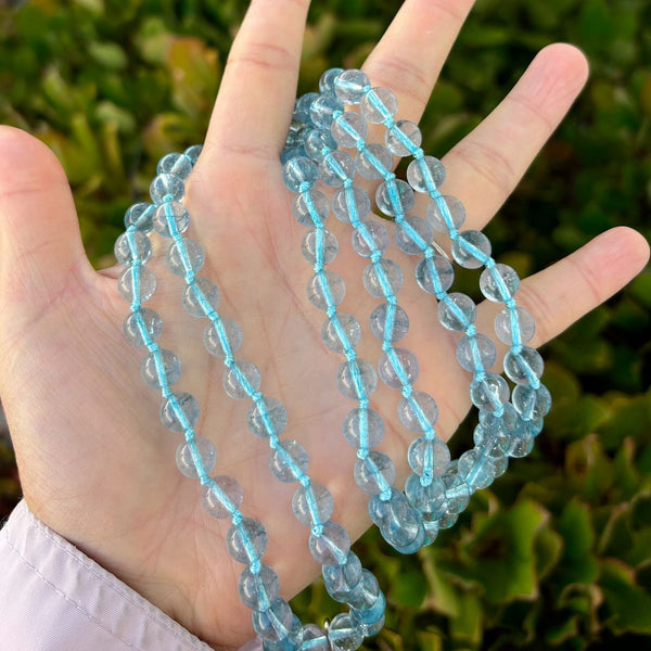 Adabele Premium 108 Mala Bead Tassel Necklace, 8mm Natural Light Blue Topaz Gemstone, Buddhist Japa Prayer Beaded Jewelry RGN16