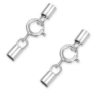 5pcs 925 Sterling Silver Tube Cord End Cap Clasps, Tarnish Resistant Rhodium Plated, Glue In Cord End, 17.8mm, Hole ID 2mm, SS148-2