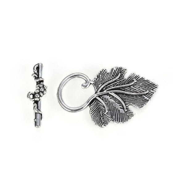 Adabele 20 Sets Grape Vine Toggle Clasp, T-Bar Jewelry Closure, 37mm (1.46 Inch), Antique Silver, MC-AF15