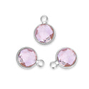 10pcs Grade A October Pink Birthstone Charm Drop, Sterling Silver Plated Brass, Size Selections: 6mm/8mm/10mm
