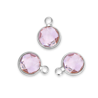 10pcs Grade A October Pink Birthstone Charm Drop, Sterling Silver Plated Brass, Size Selections: 6mm/8mm/10mm