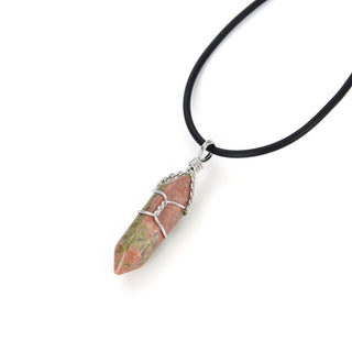 1pc Natural Unakite Jasper Gemstone Pendant Necklace, 18 Inch Leather Cord Jewelry, GGP-H7