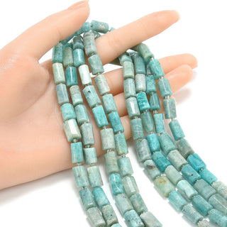 Natural Green Blue Amazonite Gemstone Faceted Tube Beads, 14x7mm, Hole ID 1mm, 15 Inch/1 Strand, GZ8-14