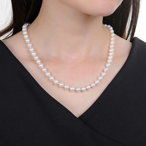 Natural Grade AAA+ Round White Cultured Freshwater Pearl Necklace, 7-8mm Pearl Strand, Length Selections: 16 inch/18 Inch