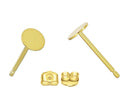 4 Pairs 925 Sterling Silver Earring Posts, Real 18K Yellow Gold Plated, Glue On Flat Board, 0.9mm/19 Gauge Pin, 8pcs Earring Backs, Flat Board Size Selections:3/4/6/8mm