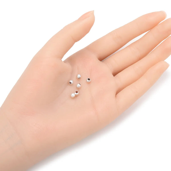 500pcs Sparkle Small Tiny Stardust Round Beads, Sterling Silver Plated Brass, 4mm, Hole ID 1.5mm, CF227-4