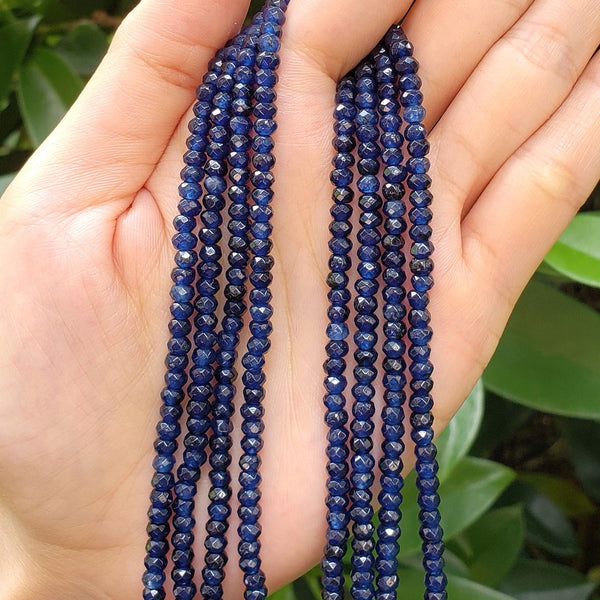 Natural Dark Sapphire Blue Quartz Gemstone Faceted Rondelle Beads, 4x2mm/Small, Hole ID 0.9mm, 14 Inch/1 Strand, GH1R-7