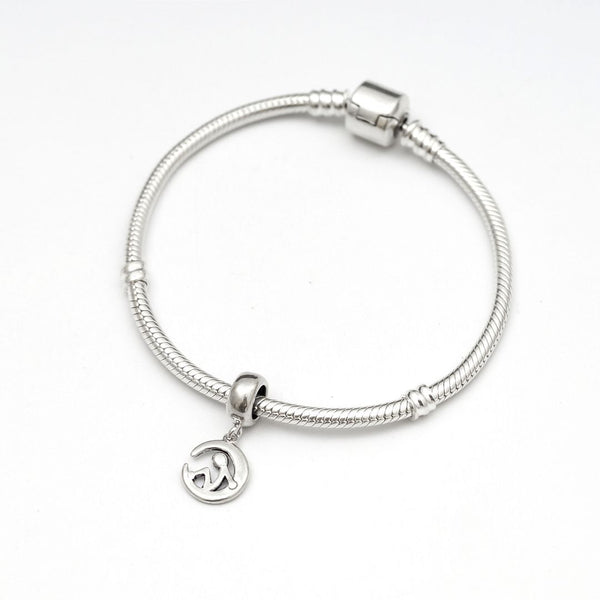 1pc Solid 925 Sterling Silver Sitting on the Moon Blessed Bead Charm, Compatible with Pandora All Other Charm Bracelet, EC510