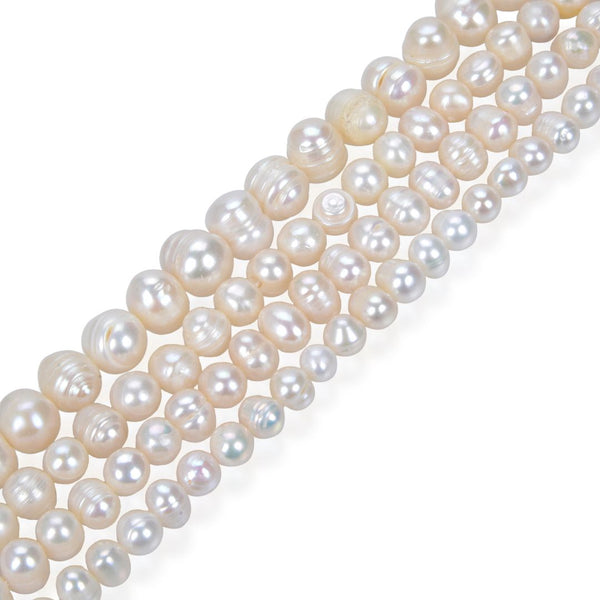 Adabele Natural Potato Round Pearl Beads, White Cultured Freshwater Pearls, 6- 7mm, 1 Strand/14 Inch, FP3-67