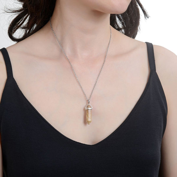 1pc Natural Picture Jasper Gemstone Pendant Necklace, 18 Inch Surgical Stainless Steel Chain, GGP-C18