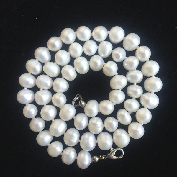 Natural Grade A+ Potato Round White Cultured Freshwater Pearl Necklace, 8-9mm Pearl Strand, Length Selections: 16 inch/18 Inch