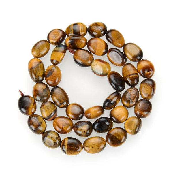 Natural Brown Tiger Eye Gemstone Oval Tumbled Pebble Beads, Irregular, 6mm to 8mm, Hole ID 1mm, 15 Inch/1 Strand, GZ11-27