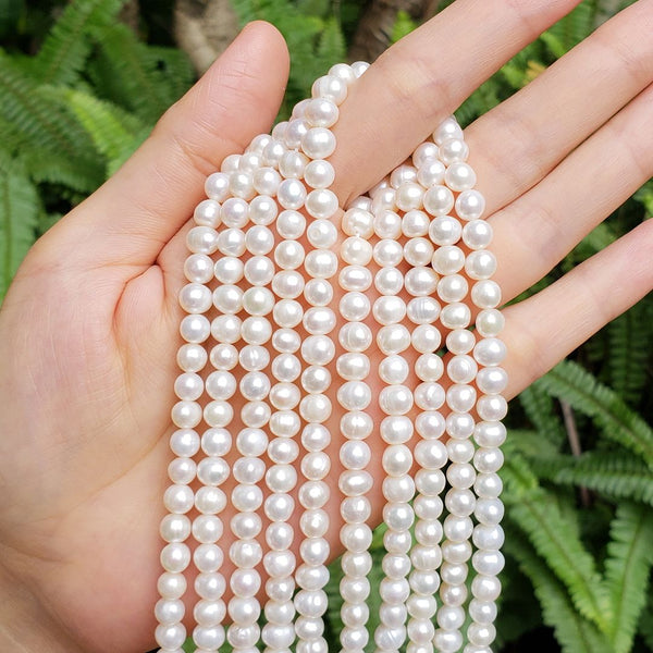 Adabele Natural AA Grade Potato Round Pearl Beads, White Cultured Freshwater Pearls, 5- 6mm, 1 Strand/14 Inch, FP1-56