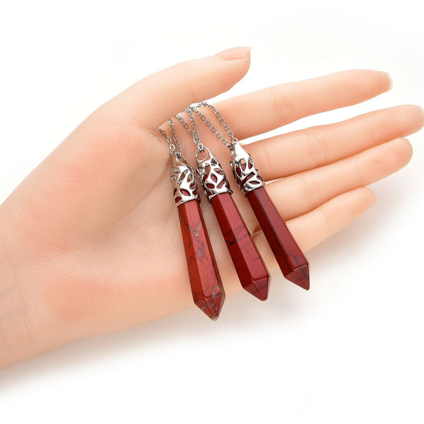 1pc Natural Red Jasper Hexagonal Pile Gemstone Pendant Necklace, 26 Inch Surgical Stainless Steel Chain, GGP-BB7