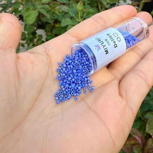 7.5g Miyuki Delica 11/0 Seed Beads, Opaque Matte Rainbow Cyan Blue DB1597
