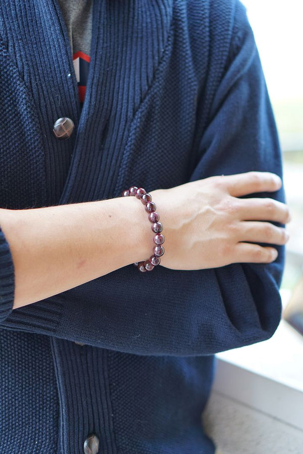 1 Strand Stretch Natural Dark Red Garnet Beaded Gemstone Bracelet, 10mm Bead, Length Selections: 7 inch/7.5 inch/8 inch/8.5 inch
