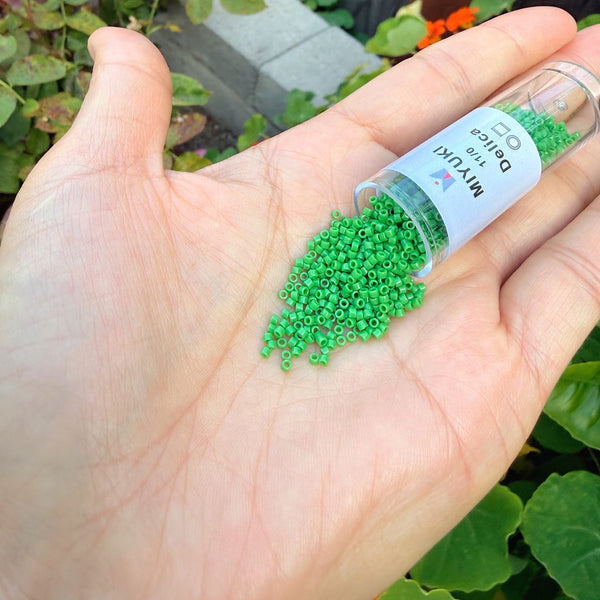 7.5g Miyuki Delica 11/0 Seed Beads, Opaque Pea Green DB724