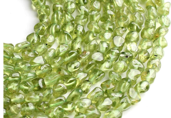 Natural Green Peridot Gemstone Oval Tumbled Pebble Beads, Irregular, 4mm to 7mm, Hole ID 1mm, 15 Inch/1 Strand, GZ11-50