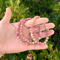 1 Strand Stretch Natural Pink Rhodonite Beaded Gemstone Bracelet, 6mm Beads, Length Selections: 7 inch/7.5 inch/8 inch