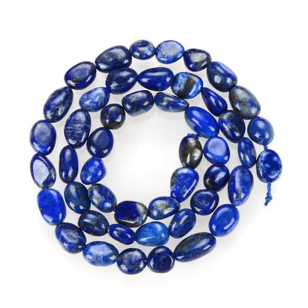 Natural Blue Lapis Lazuli Crystals Gemstone Oval Tumbled Pebble Beads, Irregular, 6mm to 8mm, Hole ID 1mm, 15 Inch/1 Strand, GZ11-40