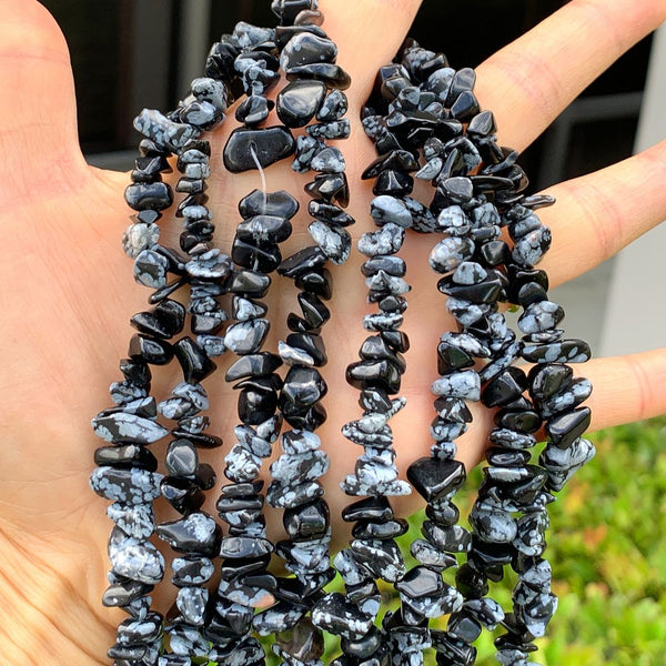 Natural Snowflake Obsidian Gemstones Chip Beads, Free Form, 5mm-8mm, Hole ID 1mm, 1 Strand/31 Inch, GZ1-20