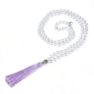 Adabele Premium 108 Mala Bead Tassel Necklace, 8mm Natural Grade A White Quartz Clear Crystal Gemstone, Buddhist Japa Prayer Beaded Jewelry RGN13
