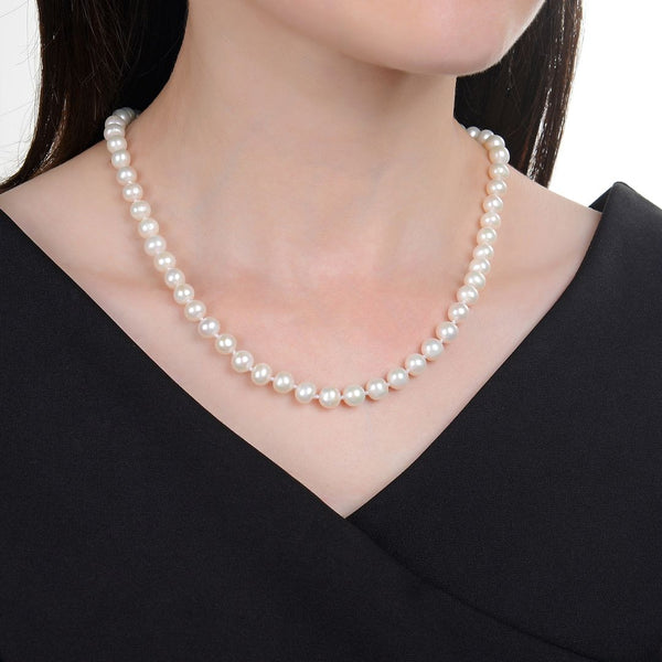 Natural Grade AAA Round White Cultured Freshwater Pearl Necklace, 7-8mm Pearl Strand, Length Selections: 16 inch/18 Inch