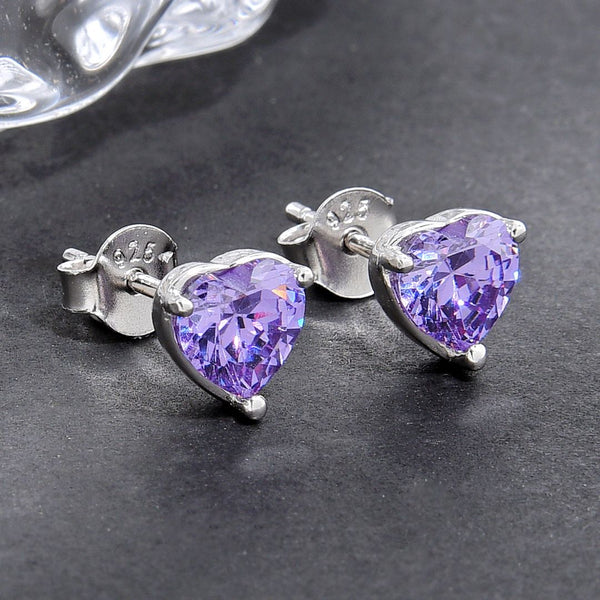 1 Pair 925 Sterling Silver June Love Heart Birthstone Stud Earrings, 6mm/0.84 Carat Cubic Zirconia CZ Created Alexandrite Stone, SSE79-6