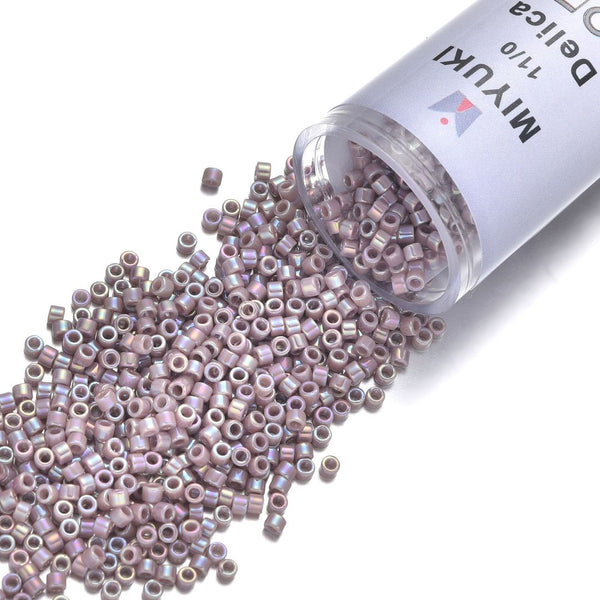 7.5g Miyuki Delica 11/0 Seed Beads, Opaque Rainbow Mauve DB158