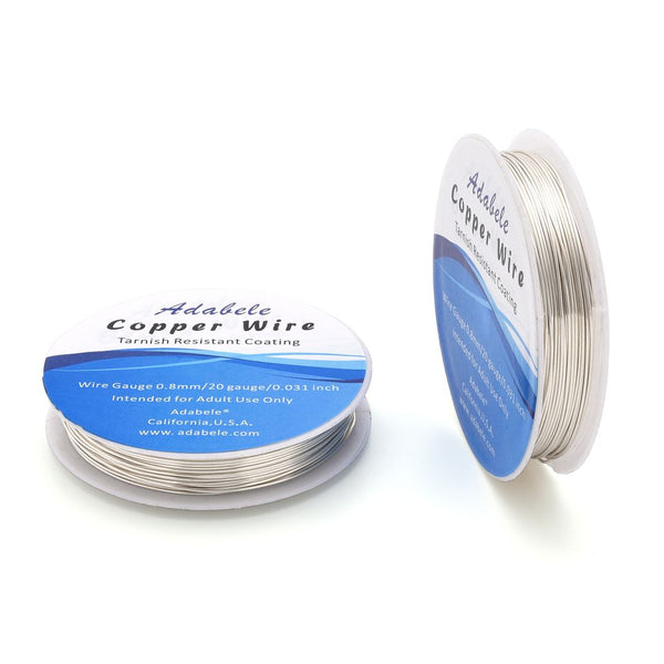 65 Feet Premium Tarnish Resistant Round Jewelry Copper Wire, 0.8mm/20 Gauge, Sterling Silver Plated Copper, BF285-8
