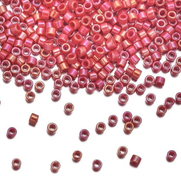 30g Miyuki Delica 11/0 Seed Beads, Opaque Rainbow Red Luster DB214