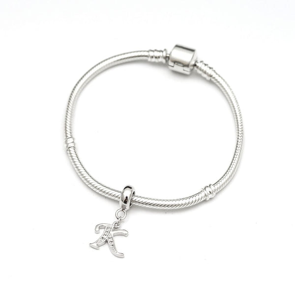 1pc 925 Sterling Silver Letter K, Alphabet Charm Pendant Drop, 18mm Long, Hole ID 4.5mm, EC3-A11