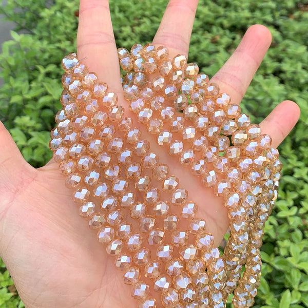 140pcs Creative Club Faceted Rondelle Crystal Glass Beads, Golden Shadow, 8x6mm, Hole ID 1.1mm, CCR828