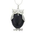 1pc Blue Goldstone Sandstone Gemstone Owl Pendant Necklace, 18 Inch Surgical Stainless Steel Chain, GGP-F3
