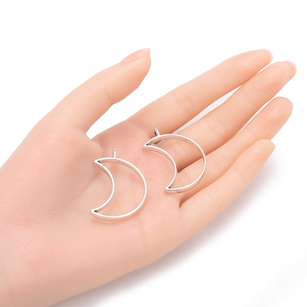 20pcs Open Back Waxing Moon Bezel Blanks, Pendant Base, Large Resin Mold, Antique Silver, 38x26mm, CF286-2