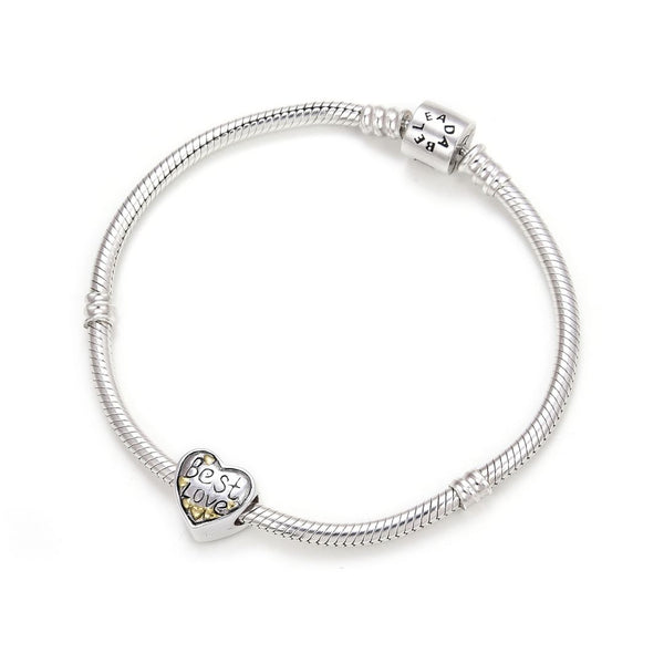 1pc Real 925 Sterling Silver Best Love Golden Heart Bead Charm, Compatible with Pandora All Other Charm Bracelet, EC4-B12