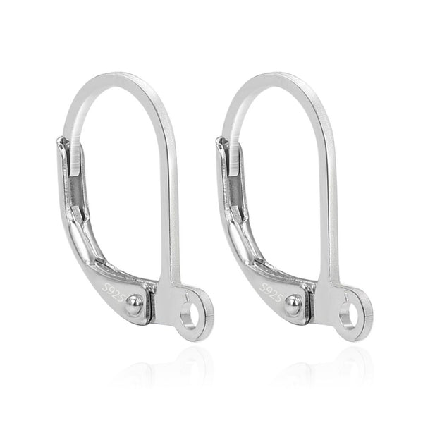 10pcs 925 Sterling Silver Leverback Earring Hooks, Tarnish Resistant Rhodium Plated, Open Ring, 17mm, SS8-3