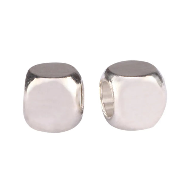 100pcs Smooth Large Hole Cube Beads, Sterling Silver Plated Brass, Size Selections: 3mm/4mm/5mm/6mm/8mm